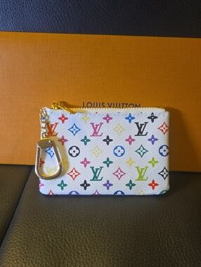 Luxury White Multicolor Monogram Zip Coin Pouch